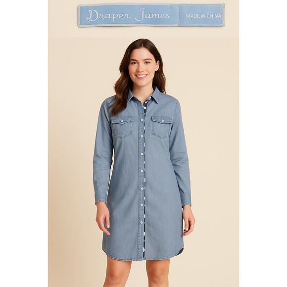 Draper James Dresses & Skirts - Draper James Embroidered Chambray Shirt Dress | Size 12